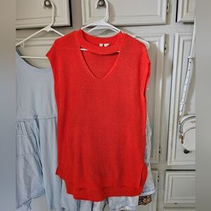 Moth Red Shirt Sleeve Cotton Sweater Top
